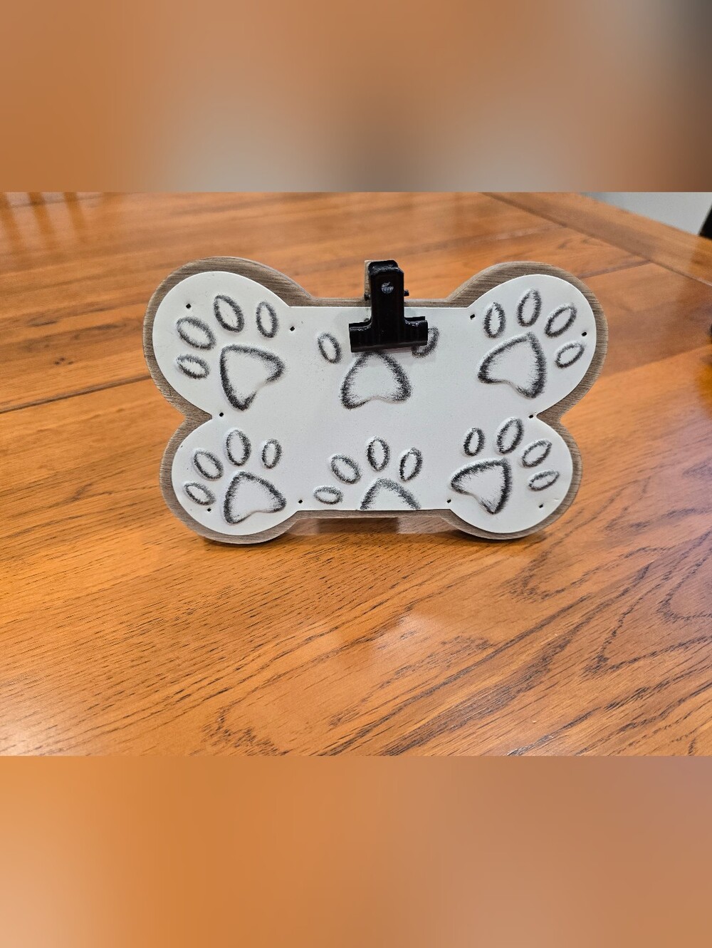 Rustic, Beige Metal Paw Print Dog Bone Photo/Note Holder